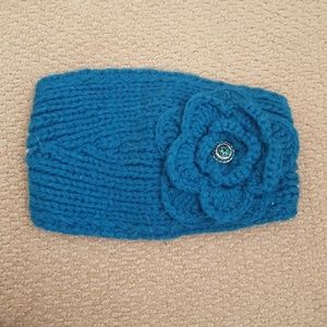 Blue green knit flowef headband